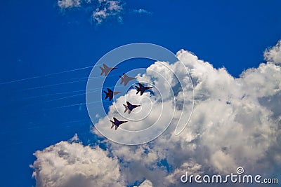 Aerobatic team `Swifts` `Strizhi`. Stock Photo