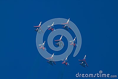 Aerobatic teams in diamond formation Editorial Stock Photo