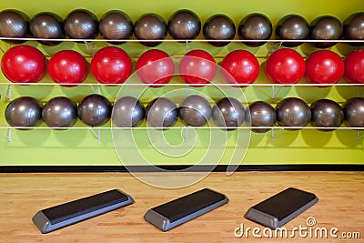 Aerobic steps in gym Stock Photo