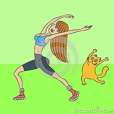 Aerobics with the cat. Vector illustration Vector Illustration