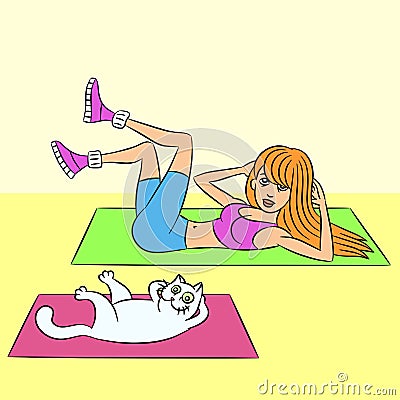 Aerobics with cat vector illustration Vector Illustration