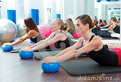 Aerobics pilates women with yoga balls Stock Photo