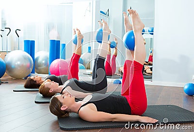 Aerobics pilates women with yoga balls Stock Photo