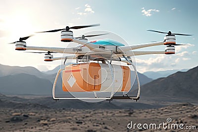 Aerodrone delivering medical supplies to remote areas, improving access to healthcare Drone delivering a package Stock Photo