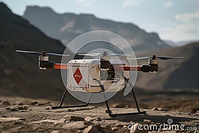 Aerodrone delivering medical supplies to remote areas, improving access to healthcare Drone delivering a package Stock Photo