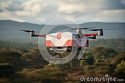 Aerodrone delivering medical supplies to remote areas, improving access to healthcare Drone delivering a package Stock Photo