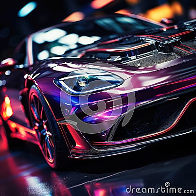 Aerodynamic body kit upgrade on a racing car in a vivid, energetic outdoor setting Stock Photo