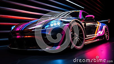 Aerodynamic body kit upgrade on a racing car in a vivid, energetic outdoor setting Stock Photo