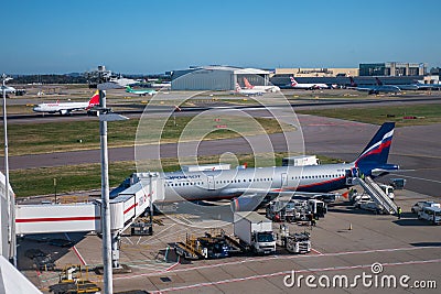 Aeroflot plane at the airport Khrabrovo Editorial Stock Photo