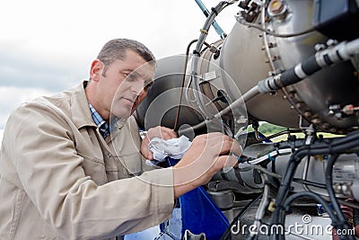 aeronautical mechanic at work Stock Photo
