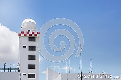 Aeronautical meteorological station tower or weather radar dome station tower Stock Photo