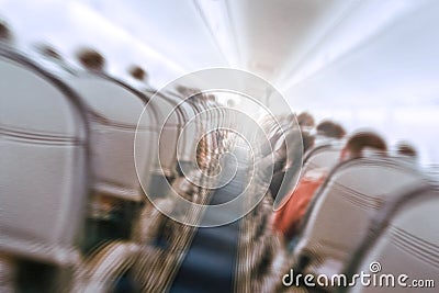 plane shakes during turbulence flying through the air hole. Stock Photo