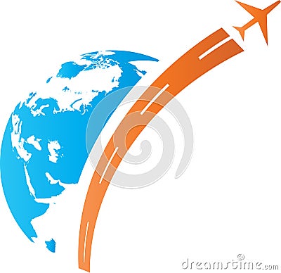 Aeroplane with globe Vector Illustration