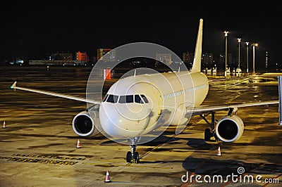 Aeroplane at night Stock Photo