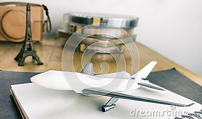 Aeroplane and travel equipment to Paris Stock Photo