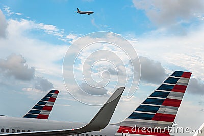 Aeroplanes of American Airlines in the hub Editorial Stock Photo