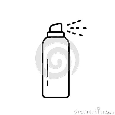 Aerosol spray can. Linear icon of deodorant, paint, air freshener, cleanser, furniture polish, repellent. Black illustration of Vector Illustration