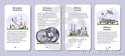 Aerospace and defence industry mobile application banner set. Vector Illustration
