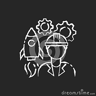 Aerospace engineer chalk white icon on black background Vector Illustration