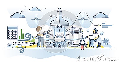 Aerospace engineering with aviation knowledge specialty outline concept Vector Illustration