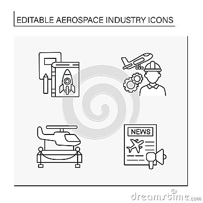 Aerospace industry line icons set Vector Illustration