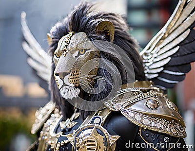 Aerospace living evolves with goth punk flair a lion with wings as its emblem Stock Photo