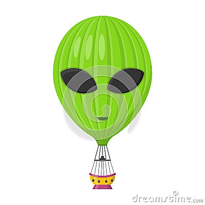 Aerostat Balloon transport in the form of an alien with basket icon isolated on white background, Cartoon air-balloon Vector Illustration