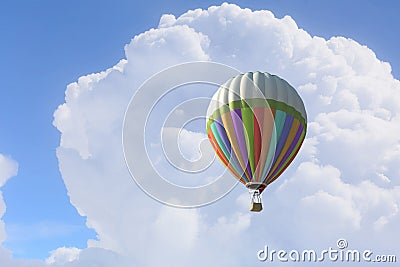 Aerostat floating in day sky. Mixed media Stock Photo