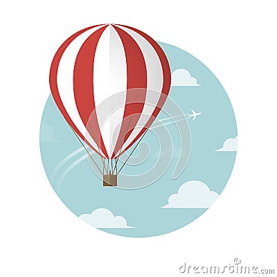 Aerostat and the plane in the sky Vector Illustration