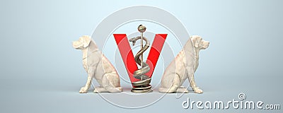 Aesculapian Staff Dog Veterinarian - 3D illustration Cartoon Illustration