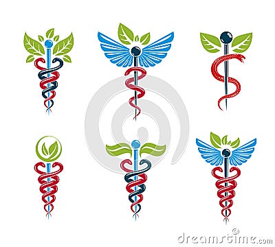 Aesculapius vector abstract illustrations collection, Caduceus s Vector Illustration