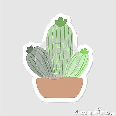 Aesthetic cactus sticker design Vector Illustration