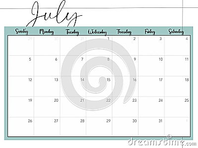 July planner sheet Stock Photo