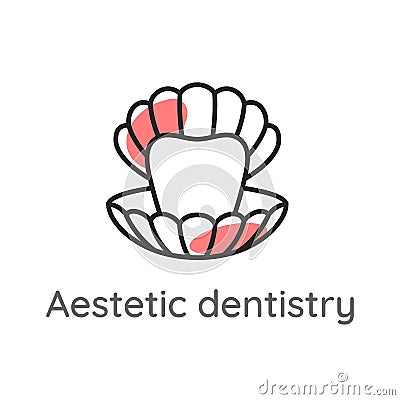 Aesthetic dentistry. Tooth or veneer inside the pearl shell. Dental icon. Stomatology illustration Vector Illustration