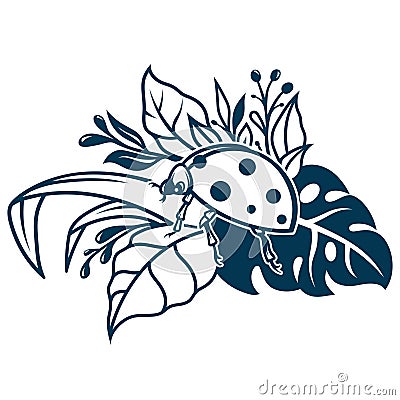 Aesthetic Floral Ladybug Silhouette Graphic Clip Art Stock Photo