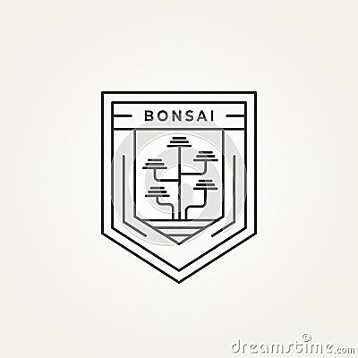 Aesthetic japanese tree bonsai line art icon logo Vector Illustration