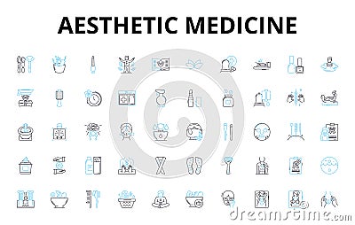 Aesthetic medicine linear icons set. Botox, Fillers, Laser, Sculpting, Contouring, Micro-needling, Peels vector symbols Vector Illustration