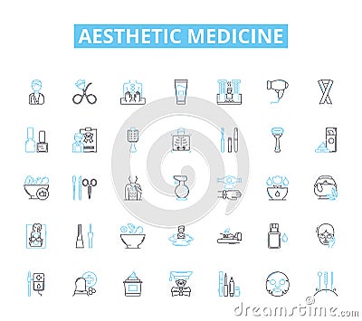 Aesthetic medicine linear icons set. Botox, Fillers, Laser, Sculpting, Contouring, Micro-needling, Peels line vector and Vector Illustration