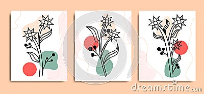 Aesthetic Minimal Line Art Boho Flowers Design Vector Set Vector Illustration