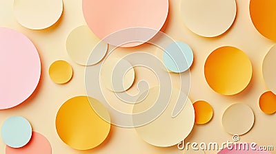 Aesthetic pastel minimalist background with paper circles, dots of different colours. Web banner template. Generative AI Stock Photo