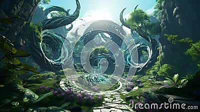 Aether serpent coils gracefully in an otherworldly oasis Stock Photo
