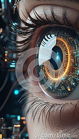 Aetheric Observer: Where Circuitry Meets Celestial Wonders. AI generate Stock Photo