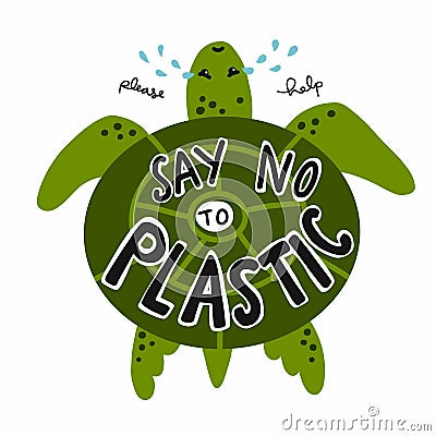 Say no to plastic, sea turtles crying for help cartoon vector illustration Vector Illustration