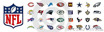 AFC, NFC Conference 2022. Green Bay Packers, Detroit Lions, Dallas Cowboys, NY Giants, Tampa Bay Buccaneers, Atlanta Falcons, New Vector Illustration