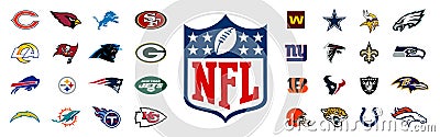 AFC, NFC Conference 2022. Green Bay Packers, Detroit Lions, Dallas Cowboys, NY Giants, Tampa Bay Buccaneers, Atlanta Falcons, New Vector Illustration