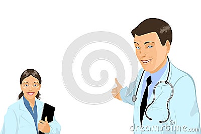 Affable doctor with tablet Vector Illustration