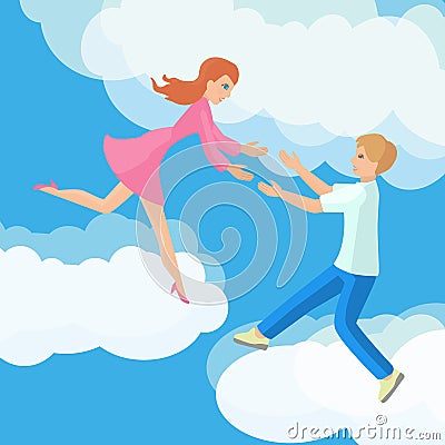 Affection Young couple on clouds vector illustration. Vector Illustration