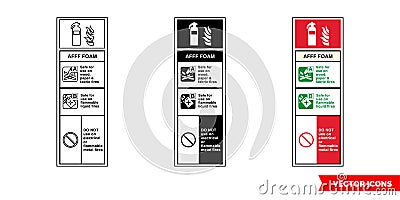 Afff foam fire extinguisher id sign icon of 3 types color, black and white, outline. Isolated vector sign symbol Stock Photo