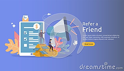 affiliate marketing concept. refer a friend strategy. people character shout megaphone sharing referral business partnership and Vector Illustration