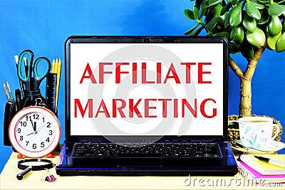 Affiliate marketing is the inscription of text on the computer screen. Mutually beneficial business cooperation, there are common Stock Photo